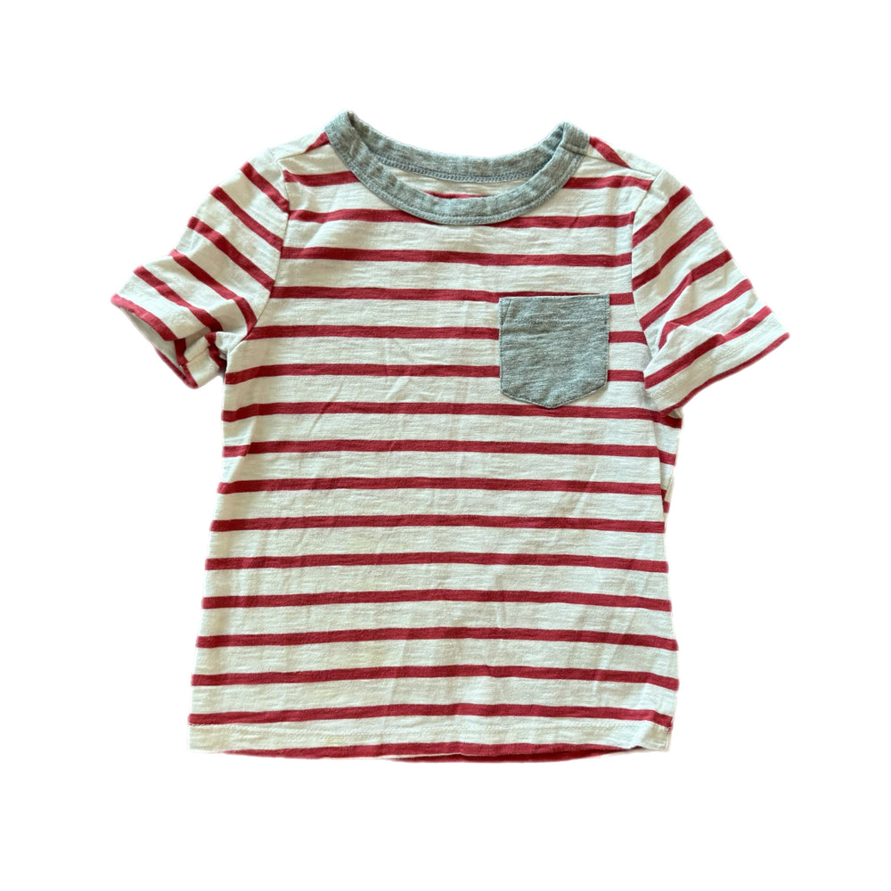 3T - Red and White Striped T-Shirt with Pocket