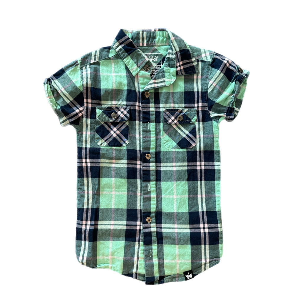 6 - Green Plaid Short Sleeve Button Down